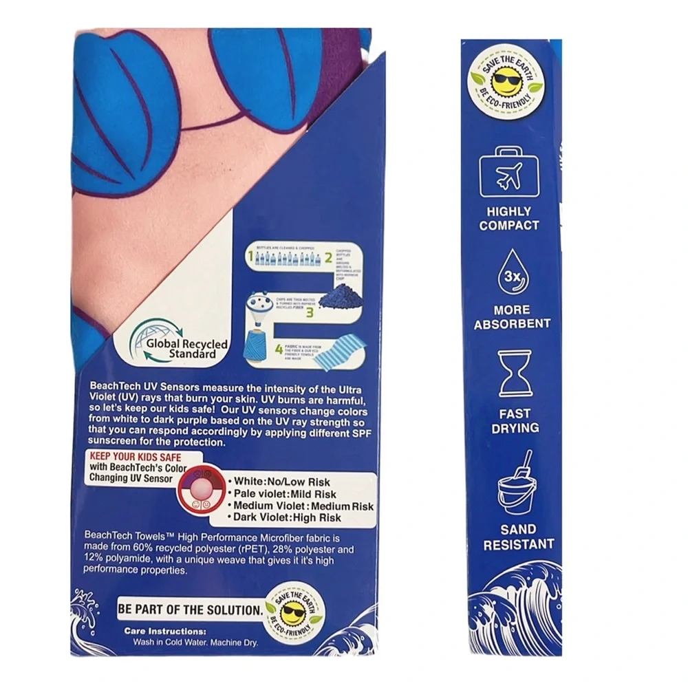 UV Sensing Kids‎ Micro-Fiber Super Power Poncho Hooded Beach Towel Cover Up OS